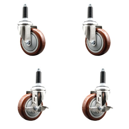 Service Caster 4 Inch 316SS Maroon Poly Swivel 7/8 Inch Expanding Stem Caster Brake SCC, 2PK SS316EX20S414-PPUB-MRN-2-TLB-2-78